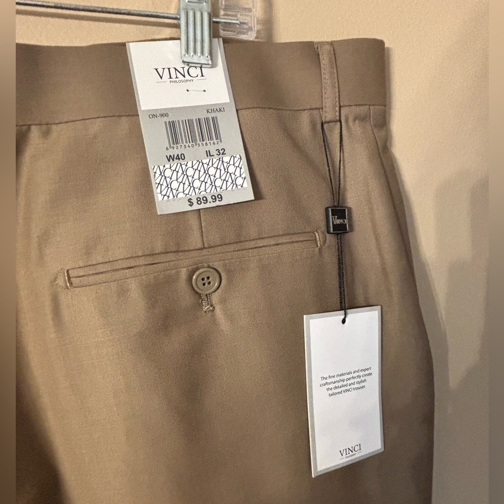 NWT men’s Vinci Philosophy dress pants 40x32 KHAKI ON-900 - Picture 8 of 13